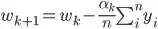 w_{k+1} = w_k - \frac{\alpha_k}{n}\sum_{i}^{n}y_i