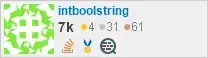 profile for intboolstring on Stack Exchange, a network of free, community-driven Q&A sites