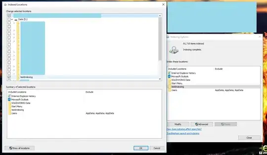 Indexing Options contains the correct path