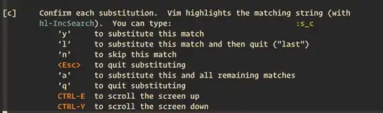 Text that says "[C] Confirm each substitution. [...] CTRL-Y to scroll the screen down"