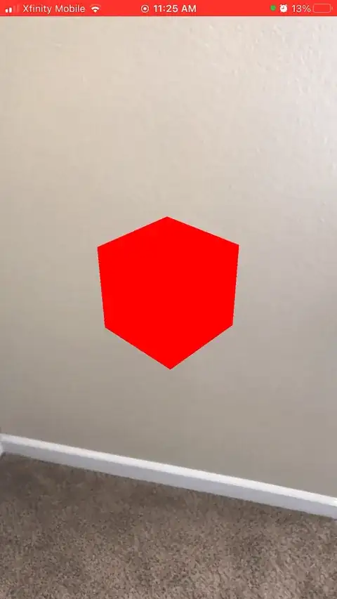 Gif of the code's result. Tapping the red cube turns it blue.
