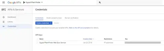 Example of project list in Google Developer Console