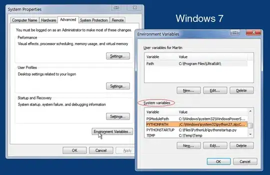 screenshot of environment variable dialog box