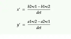 equation for finding line intersection using determinant