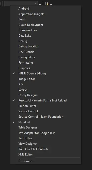 Visual Studio Commands Customize Menu