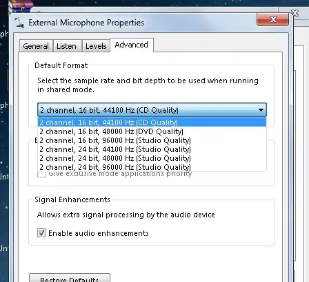 Only Options available in win 7