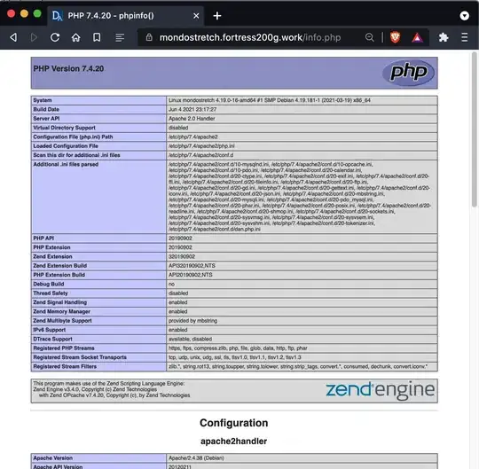 Sample output from phpinfo() via web server and web browser