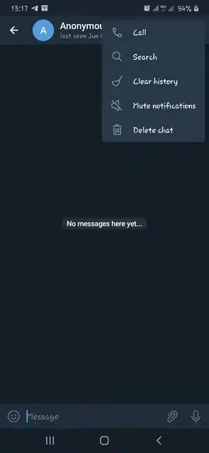 Telegram options menu
