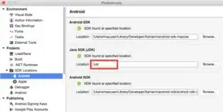 "Xamarin Studio > Preferences > Projects > SDK Locations > Android > Java SDK (JDK)"