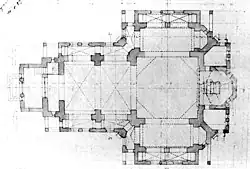 Drawing. Unimplemented project of a stone church for the village of Mshanets. Architect - Ivan Dolinsky.