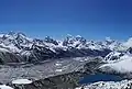 Arakam Tse to left of center, Mount Everest furthest left, Ngozumpa Glacier below