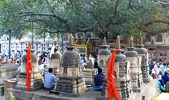 Meditators at the Mahabodhi tree, Bodh Gaya