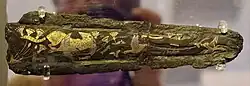 Inlaid dagger; 1550-1500 BC; bronze, silver, gold and niello; length: 16&nbsp;cm; National Archaeological Museum (Athens)[14]