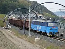 A freight train leaving the Vítkov tunnels towards Sluncová junction
