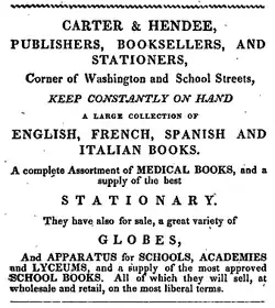 Advertisement for Carter & Hendee, 1832