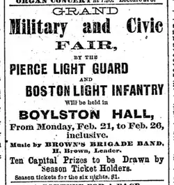 Announcement for "military & civic fair," 1881