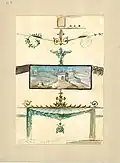 1888 watercolor of painted panel with architectural scene from upper north wall of cubiculum 9