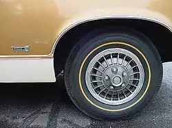 Narrow gold stripe performance tire from the 1960s