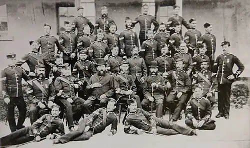 1st Battalion, 19th (1st Yorkshire North Riding&nbsp;– Princess of Wales's Own) Regiment of Foot warrant officers and NCOs in Bermuda circa 1879–1880, wearing round forage caps and Glengarry caps