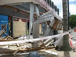 Damage outside Health 2000 Main Street from the 2007 Gisborne earthquake