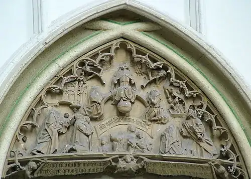 16th-century iconoclasm in the Protestant Reformation. Relief statues in St.&nbsp;Stevenskerk in Nijmegen, Netherlands, were attacked and defaced by Calvinists in the Beeldenstorm.[36][37]