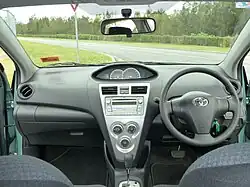 Pre-facelift interior, retained for facelifted model (with refreshed instrument cluster) except for Southeast Asian market Vios