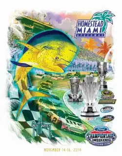 The 2014 Ford EcoBoost 400 program cover, featuring a beluga whale. Artwork by Guy Harvey.