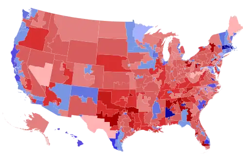 Results shaded according to winning candidate's share of vote