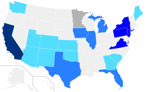 Net changes to U.S. House seats after the 2018 elections &nbsp;&nbsp;&nbsp;&nbsp;&nbsp;+1 Dem House seat &nbsp;&nbsp;&nbsp;&nbsp;&nbsp;+2 Dem House seats &nbsp;&nbsp;&nbsp;&nbsp;&nbsp;+3–4 Dem House seats &nbsp;&nbsp;&nbsp;&nbsp;&nbsp;+7 Dem House seats &nbsp;&nbsp;&nbsp;&nbsp;&nbsp;Both parties won two seats and lost two seats, no net change.