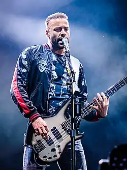 Wolstenholme performing with Muse in 2018