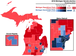 Results shaded by the percentage of the party vote in each district