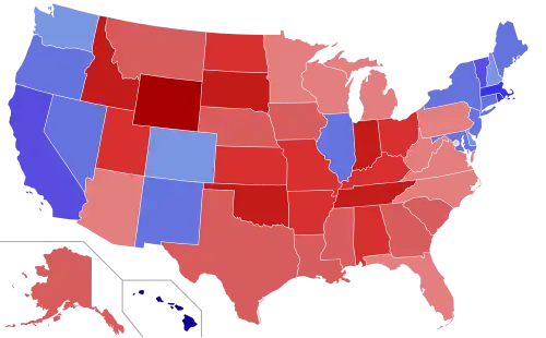 Upper house seats by party holding majority in each state Republican&nbsp;&nbsp;50–60%&nbsp;