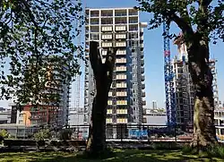 Mast Quay apartment blocks from St Mary's Gardens