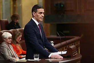 Pedro Sánchez giving a speech in the Congress of Deputies