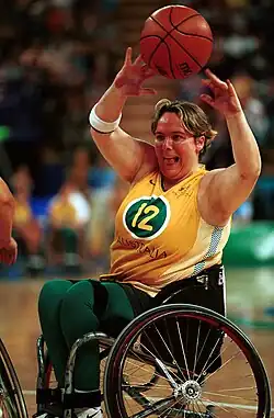 Carter with the ball during a 2000 Sydney Paralympic Games match