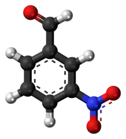 Ball-and-stick model of the 3-nitrobenzaldehyde molecule