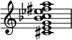 
{
\override Score.TimeSignature #'stencil = ##f
\relative c' {
  \clef treble \key c \major
  <cis e g bes c es fis a>1
} }
