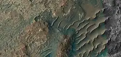 Close, color view of unusual transverse aeolian ridges, TAR's, as seen by HiRISE under HiWish program These features may have had variable local winds to make the wavy tops.