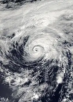 Satellite image of the unclassified tropical or subtropical cyclone near the International Dateline on September&nbsp;2