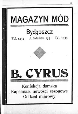 Advertising for Cyrus Shop in 1928