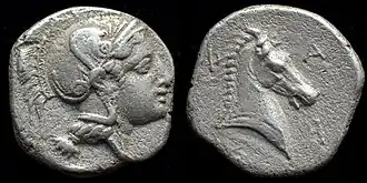 Silver hemidrachm of Pharsalos struck 450–400&nbsp;BC