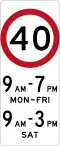 (R4-V114-2) 40&nbsp;km/h Speed Limit with multiple times of operation (used in Victoria)