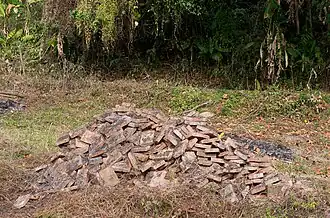 A stack of bricks of Bishmak Nagar ruins.