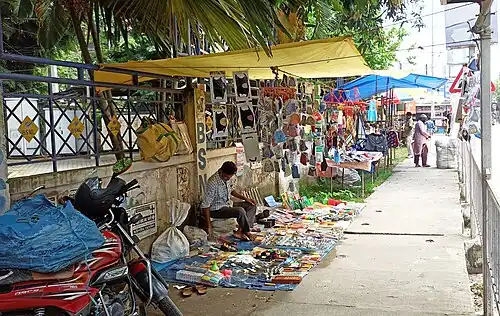A temporary jewellery shop on a footpath of Nagaon