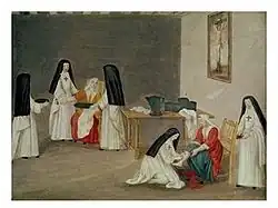 Early 18th-century painting of Catholic nursing sisters caring for people