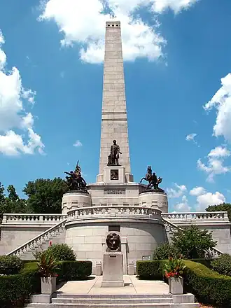 Image 17The Lincoln Tomb in Oak Ridge Cemetery, Springfield, where Abraham Lincoln is buried alongside Mary Todd Lincoln and three of their sons. The tomb, designed by Larkin Goldsmith Mead, was completed in 1874. Photo credit: David Jones (from Portal:Illinois/Selected picture)