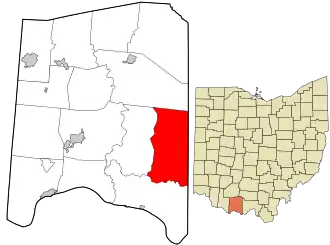 Location in Adams County and the state of Ohio.