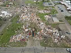 Aerial view of multiple destroyed structures