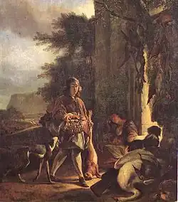 After the Hunt (1665), oil on panel, 44.7 × 34.5&nbsp;cm., Alte Pinakothek