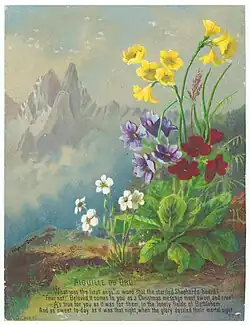 Aiguille du Dru, chromolithograph by Helga von Cramm, with F.R. Havergal verse, 1870s.